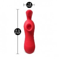 Vibrating and Sucking Vibrator with 12-Speed, Medical Grade Silicone, Waterproof, Rechargeable, RED